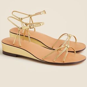 J. Crew Wedge Sandals in Metallic Gold Leather Size 10